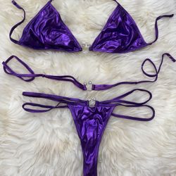 New large purple metallic bikini y2k festival rave outfit raver lingerie dancer   