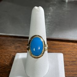 18K Yellow Gold Sleeping Beauty Turquoise Ring 8.75