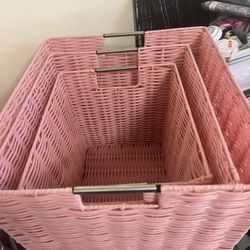 Pink Woven Strap Storage Baskets 