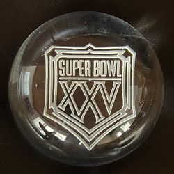 Vintage Super Bowl XXV Glass Paperweight Buffalo Bills New York Giants 1991