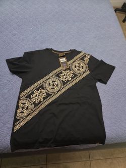 never worn CASA Couture graphic tee in black with metallic gold print. Tag still attached showing $48 MSRP.