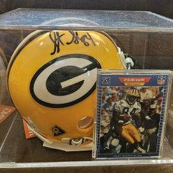 Sterling Sharpe Autographed Mini Helmet with 1989 Pro Set rookie card