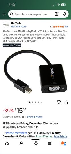 StarTech Mini DisplayPort To VGA Adapter