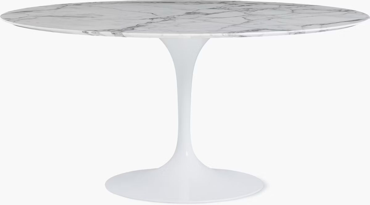 DWR White/Gray Polished Marble Dining Table