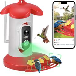 Hummingbird Feeder with Camera for Outdoor - 2K QHD Video, Instant Notifications & AI Bird Species, Ant Moat, Bee Proof, Motion Detection, 2.4G WiFi, 