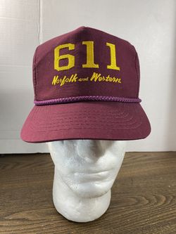 Norfolk & Western 611 Embroidered Trucker Hat Snapback Railroad Cap Maroon