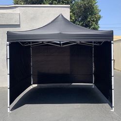 Brand New $140 Heavy-Duty EZ Popup Canopy 10x10’ with (3 Sidewalls) Outdoor Gazebo, Carry Bag (Black) 
