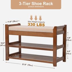 Shoe Rack Bench with Cushion and Shoe Rack