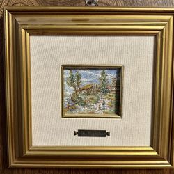 Vintage Framed Continental Village Scene Micro Mosaic Artwork by Telesforo Franchino