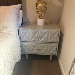 Light Grey Nightstand With Gold Handles