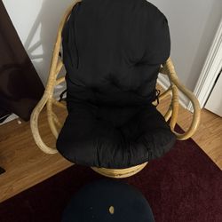 Vintage Rattan Swivel Chair W/ Ottoman