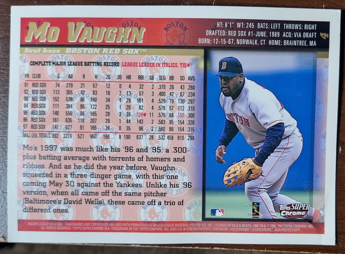 Mo Vaughn #42 Boston Red Sox Card