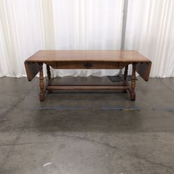 Traditional Wood Drop-Leaf Coffee Table with Drawer