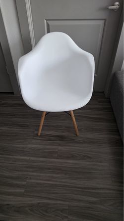 2 White Molded Armchair with Wood Legs
