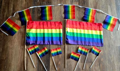 Rainbow pride flags and banner.