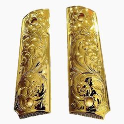 1911 Custom Metal Engrave Gold Grips & Screws Fits Full Size & Compact.