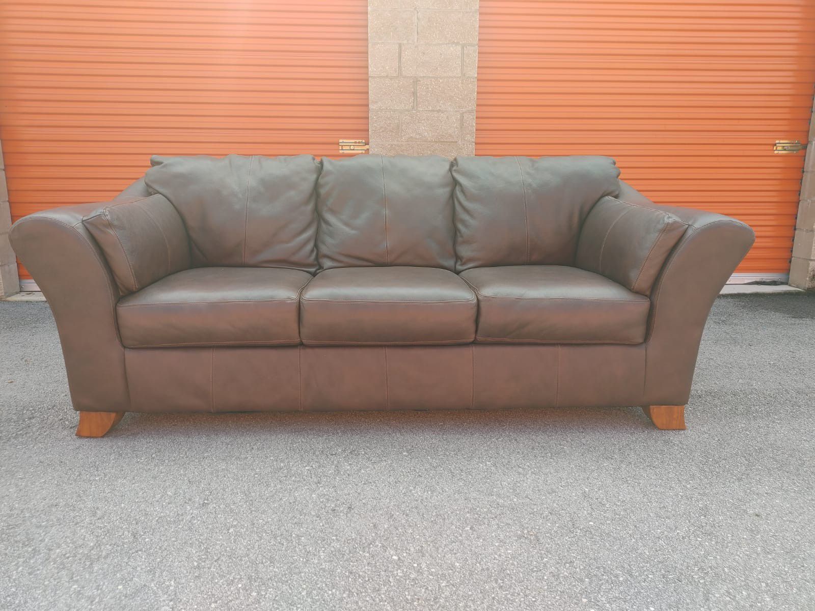 ASHLEY FURNITURE - REAL/ GENUINE Brown Leather sofa/couch - Extremely Comfortable - LIKE NEW CONDITION ( Almost Never Used) - DELIVERY NEGOTIABLE