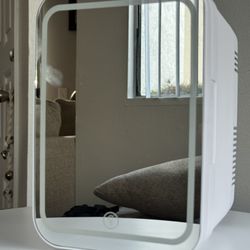 10” Mini Fridge with Vanity Mirror & LED Light Single Door Compact Refrigerator Brand New