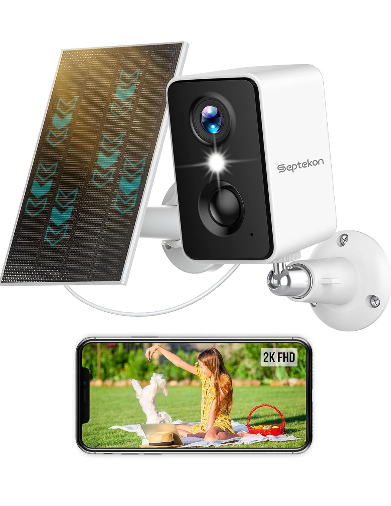 Brandnew 2K Security Cameras Wireless Outdoor, Solar Camera for Home Security, Battery Powered Camera with Two Spotlights, PIR Motion Detection Siren
