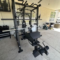 Vesta Fitness Smith Machine 1001 w/Bench Attachment | 230lb Bumpers Olympic Weights | 7ft Olympic Bar | Gym Equipment | FREE DELIVERY🚚 