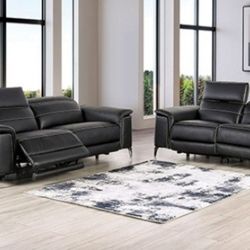 Brand New Black Leather Modern Style Sofa & Loveseat 