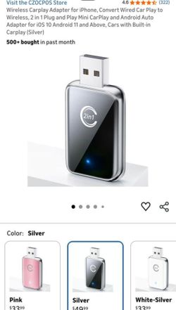 Wireless Carplay Adapter for iPhone, Convert Wired Car Play to Wireless, 2 in 1 Plug and Play Mini CarPlay and Android Auto Adapter for iOS 10 Android