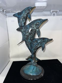 Bronze Three Dolphins Statue 