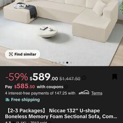 LIKE NEW TIKTOK BONELESS COUCH – $400!
