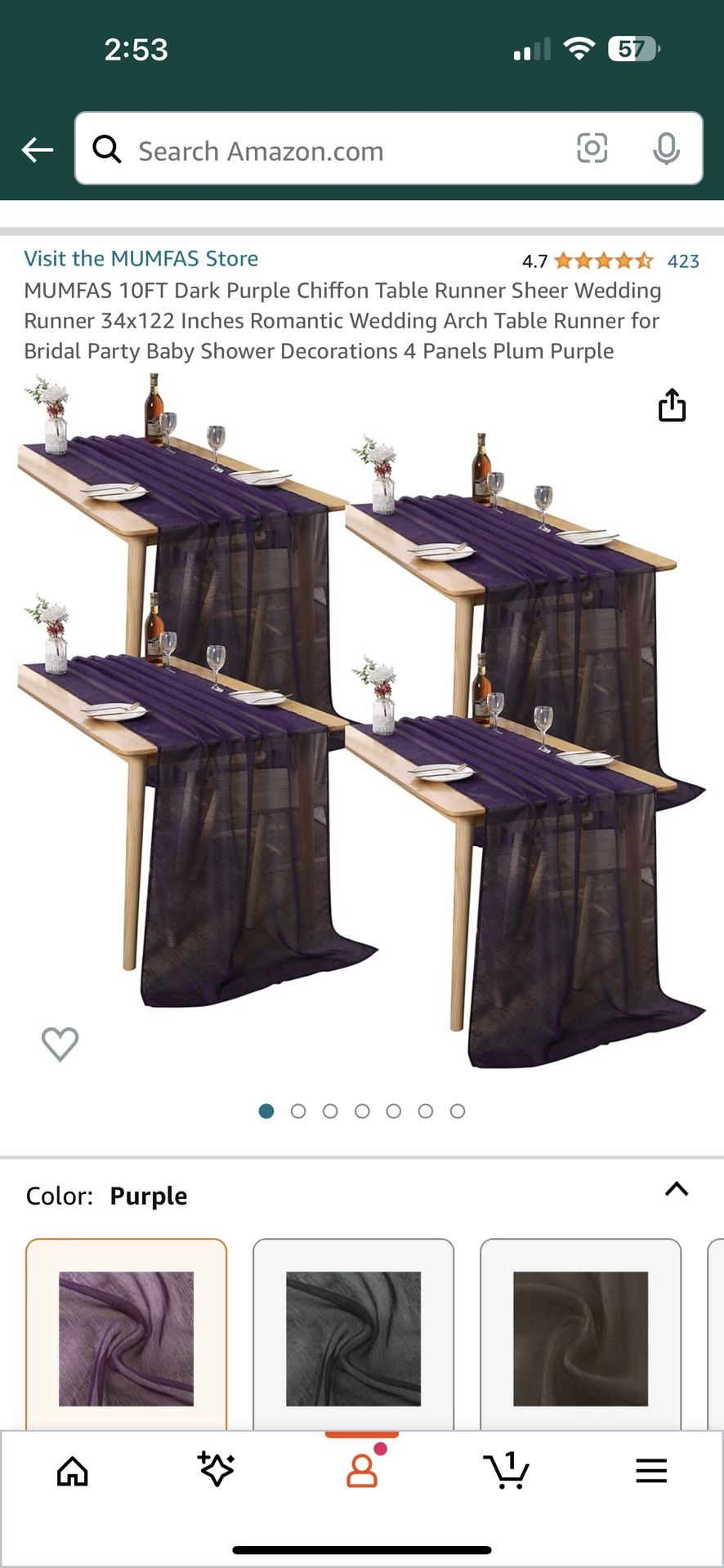 4 Dark Purple Chiffon Table Runners