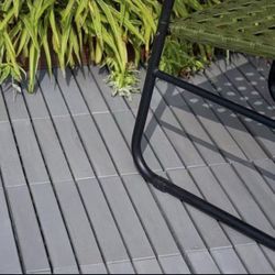 Gray Square Acacia Wood Interlocking Flooring Deck Tiles Striped Pattern Outdoor For Patio(Pack of 40 Tiles)