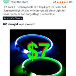 [2-Pack] Rechargeable LED Dog Light Up Collar Set - Illuminate Night Walks with Universal Safety Light for Small, Medium, and Large Dogs (Green&Blue)