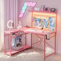 ❤️‍🔥 #c. Bestier 42 inch L Shaped Gaming Desk with LED Lights & Power Outlet,