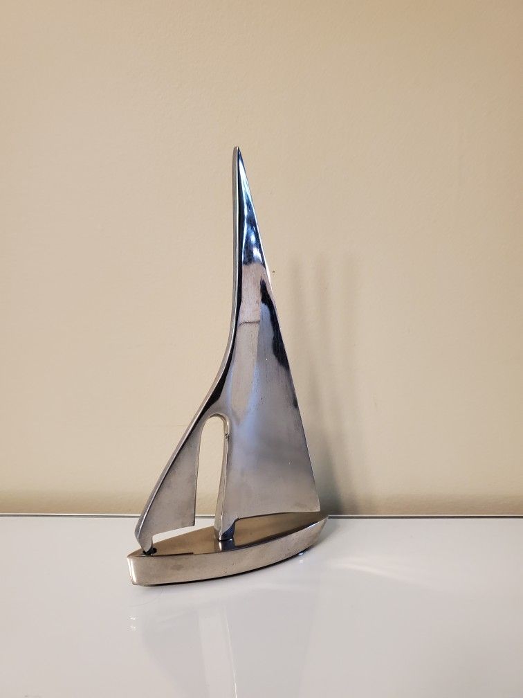 Mid-Century Modern 1960s Chrome Metal Sailboat Sculpture Vintage 