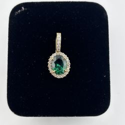 Halo Oval Emerald and Diamond Pendant 