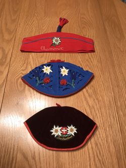 3 Vintage Swiss souvenir beanie caps hats