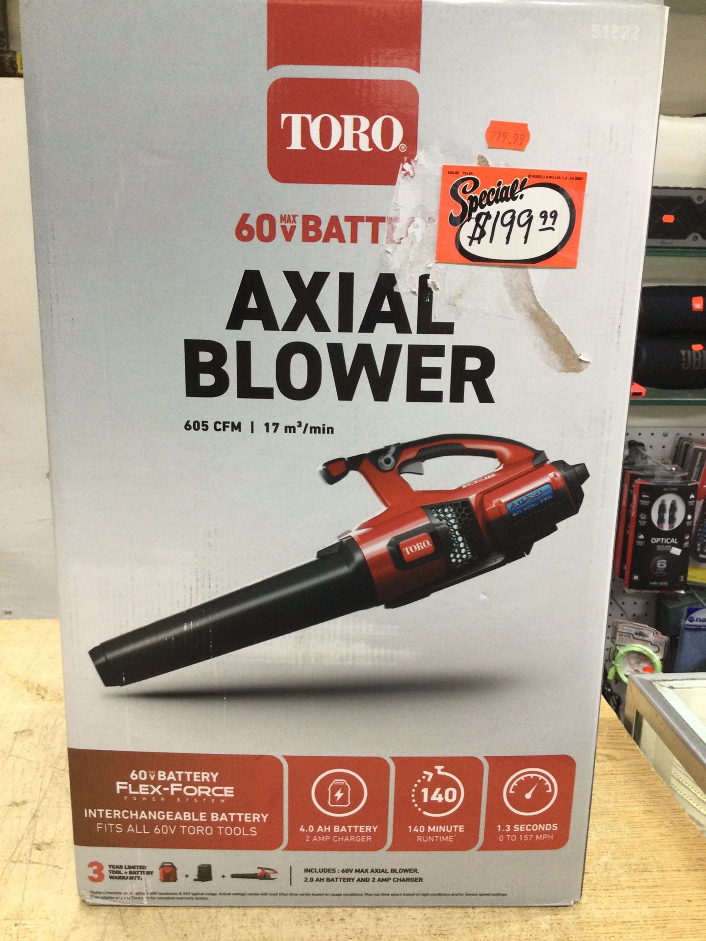 Toro 60-Volt Max Electric Brushless Cordless Leaf Blower with 120 MPH Air Speed and 605 CFM 2.5 Ah Lithium-Ion with Battery and Charger, Red/Black