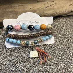 4045-PCS Louyue Bohemian Beaded Tassel Lucky Elephant Charm Bracelet