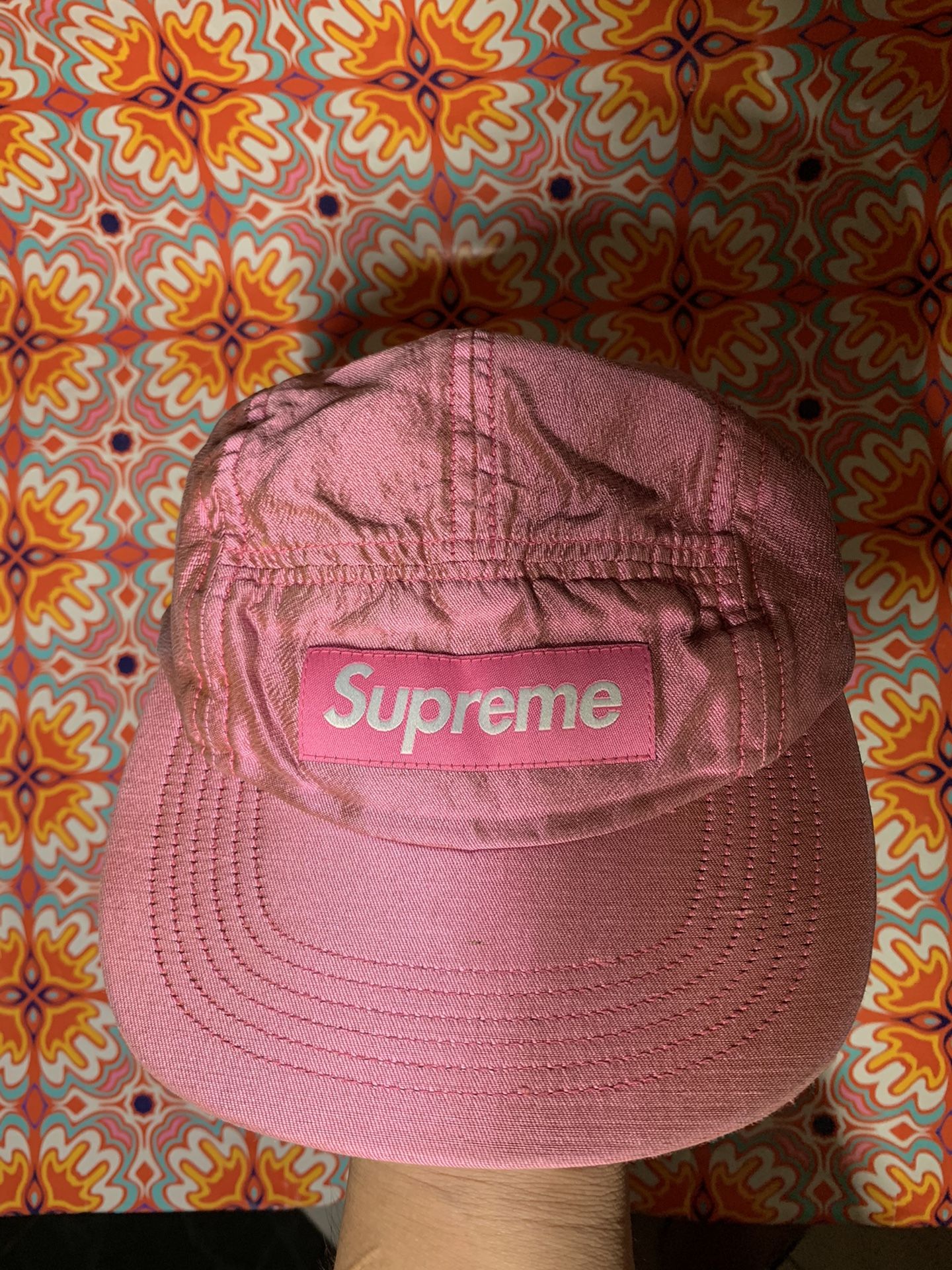 Supreme Raw Silk FW17 Pink Camp Strapback Cap Hat