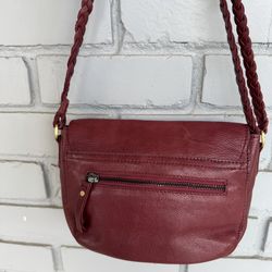 COX Red Leather Crossbody Bag Small Vintage Boho Braided Strap Genuine Leather