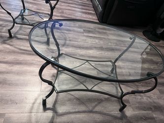 Oval Glass Coffee Table with Metal Frame