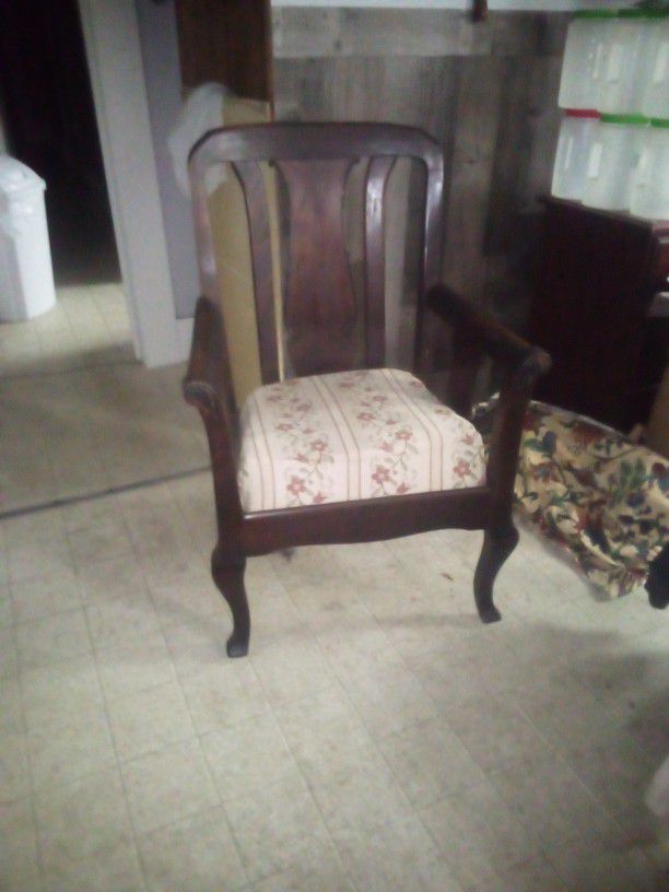 Antique Upholstered Wood Side Armchair 
