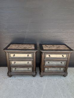 Pair of Marble Top Mirrored Front Nightstands by Pulaski Furniture