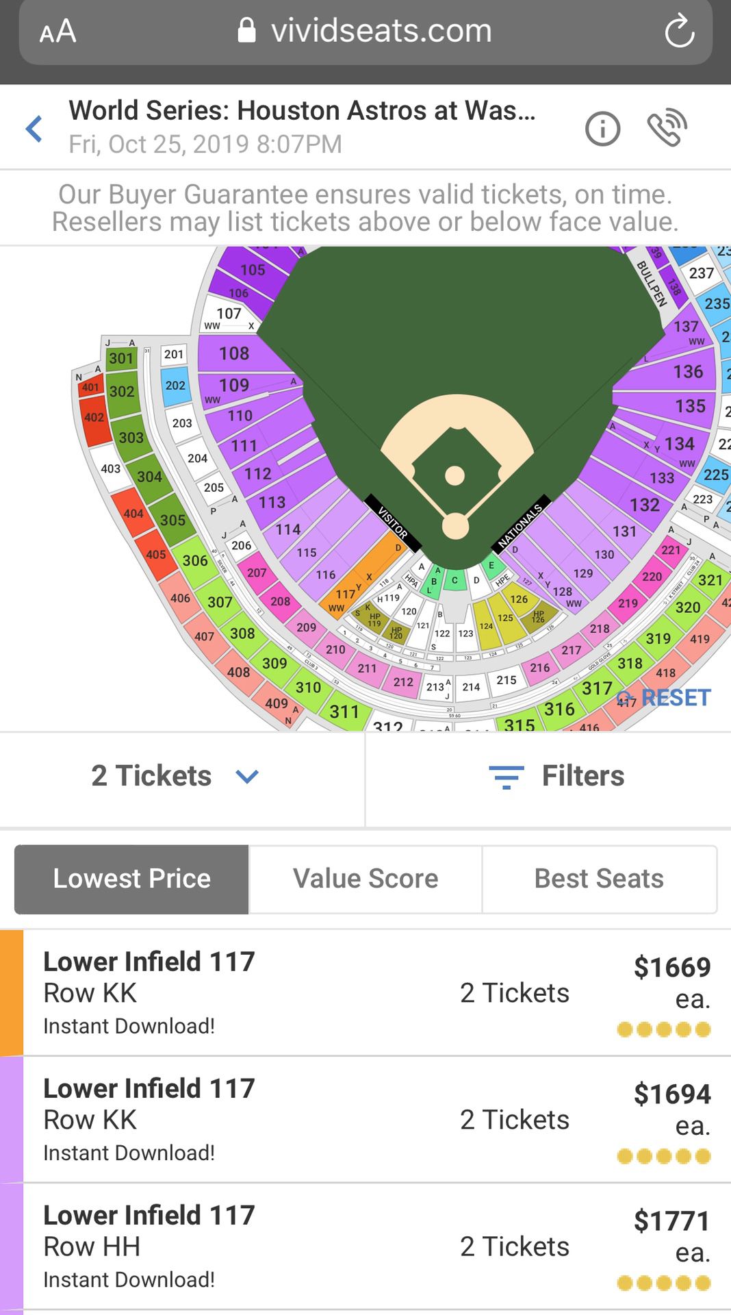 2019 World Series tix BEHIND DUGOUT! Section 117 Row F