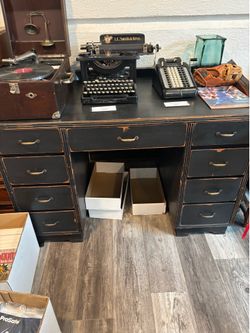 Vintage Black Wooden Executive Desk