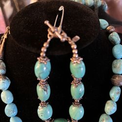 Turquoise 19” Necklace R.B.sterling Silver & Bracelet 