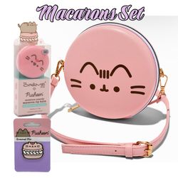 Pusheen Round Macaron Crossbody Bag, Macaron Lip Balm & Enamel Pin Set NWT