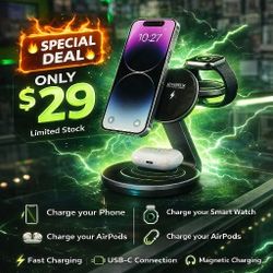 🔥 3-IN-1 Wireless Charging Station – ONLY $29!