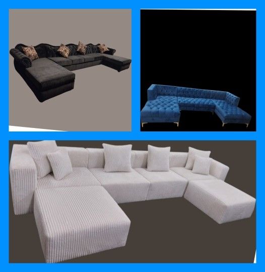 Brand NEW 6x15x6ft And 11x11ft Or 6x13x6ft SECTIONAL COUCHES Sofas CHAISE, Corduroy Cream FABRIC, Black , Navy FABRIC Made 