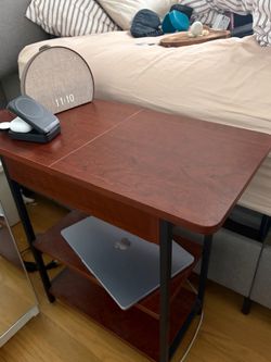 Side Table/Night Stand with Shelves Dark Wood