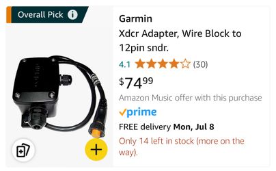 Garmin Adapter for Bare Wire Transducer to 12-pin Sounder